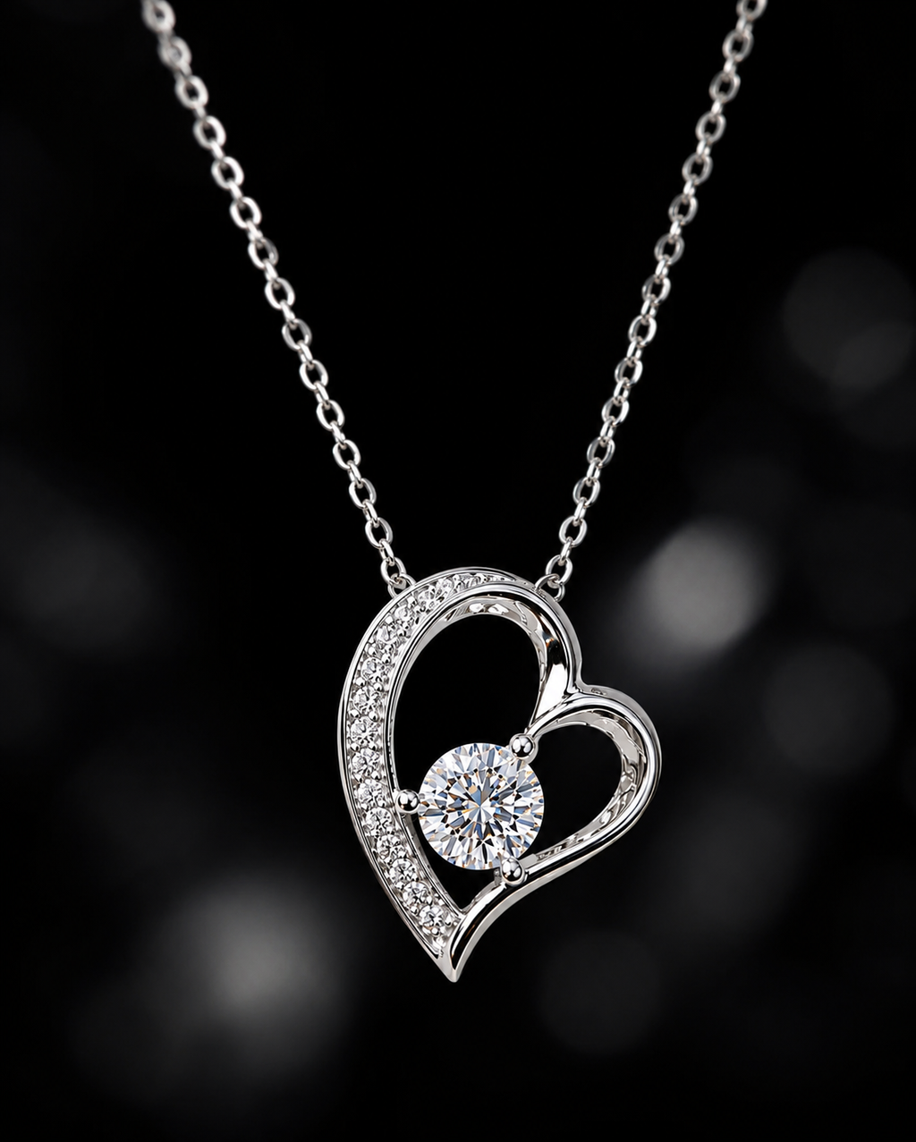 Vivid Heart Silver Moissanite Pendant