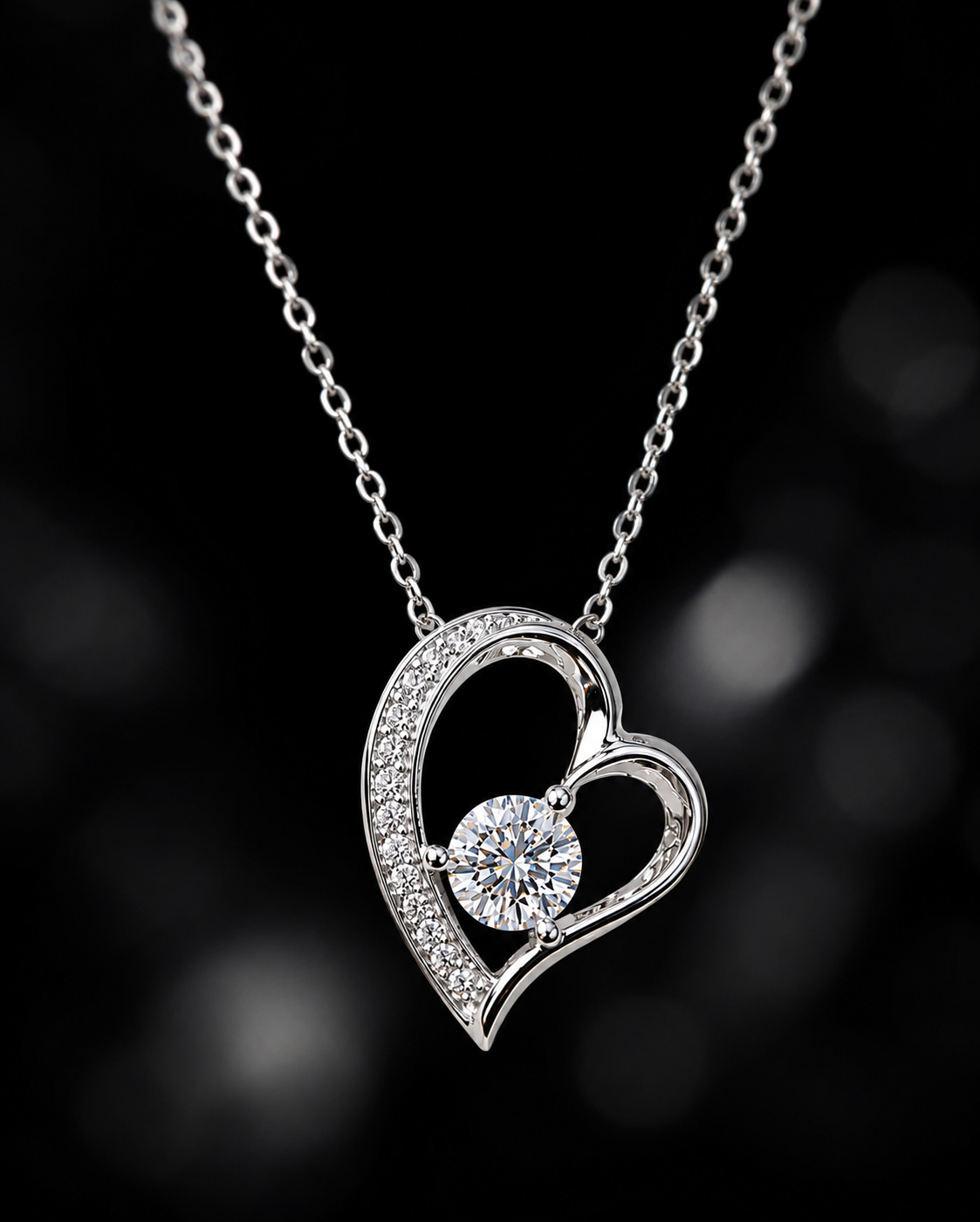 Vivid Heart Silver Moissanite Pendant
