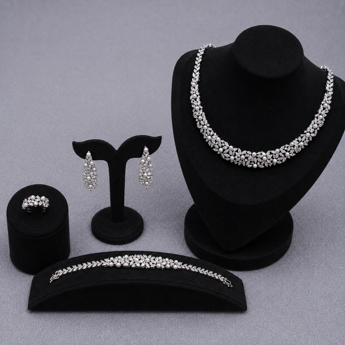 Floral Bridal Set with Crystals and Pearl