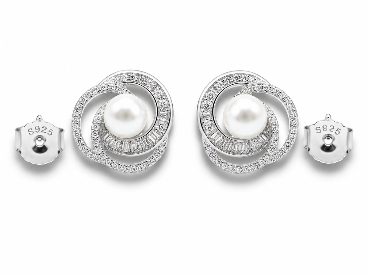 Triple-Swirl Pearl Studs