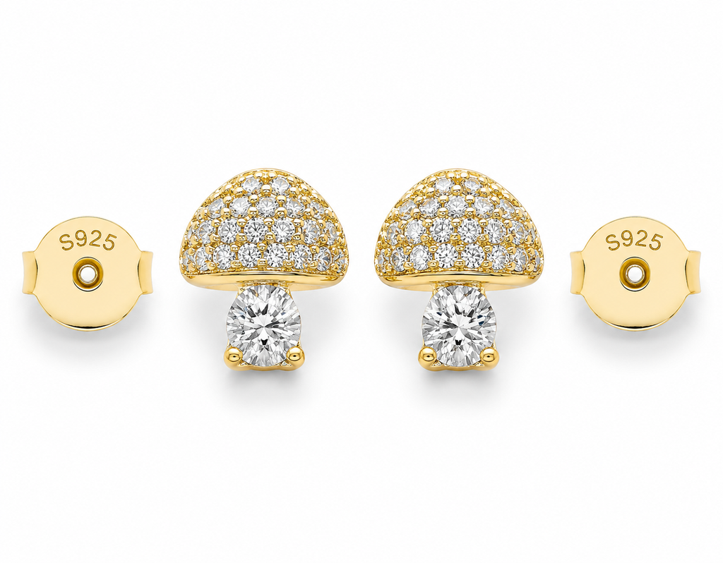 Silver Pave-Set Mushroom Stud Earrings (For Kids)