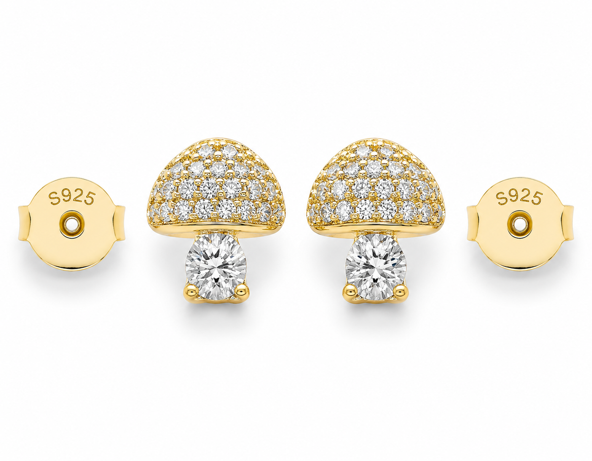 Silver Pave-Set Mushroom Stud Earrings (For Kids)