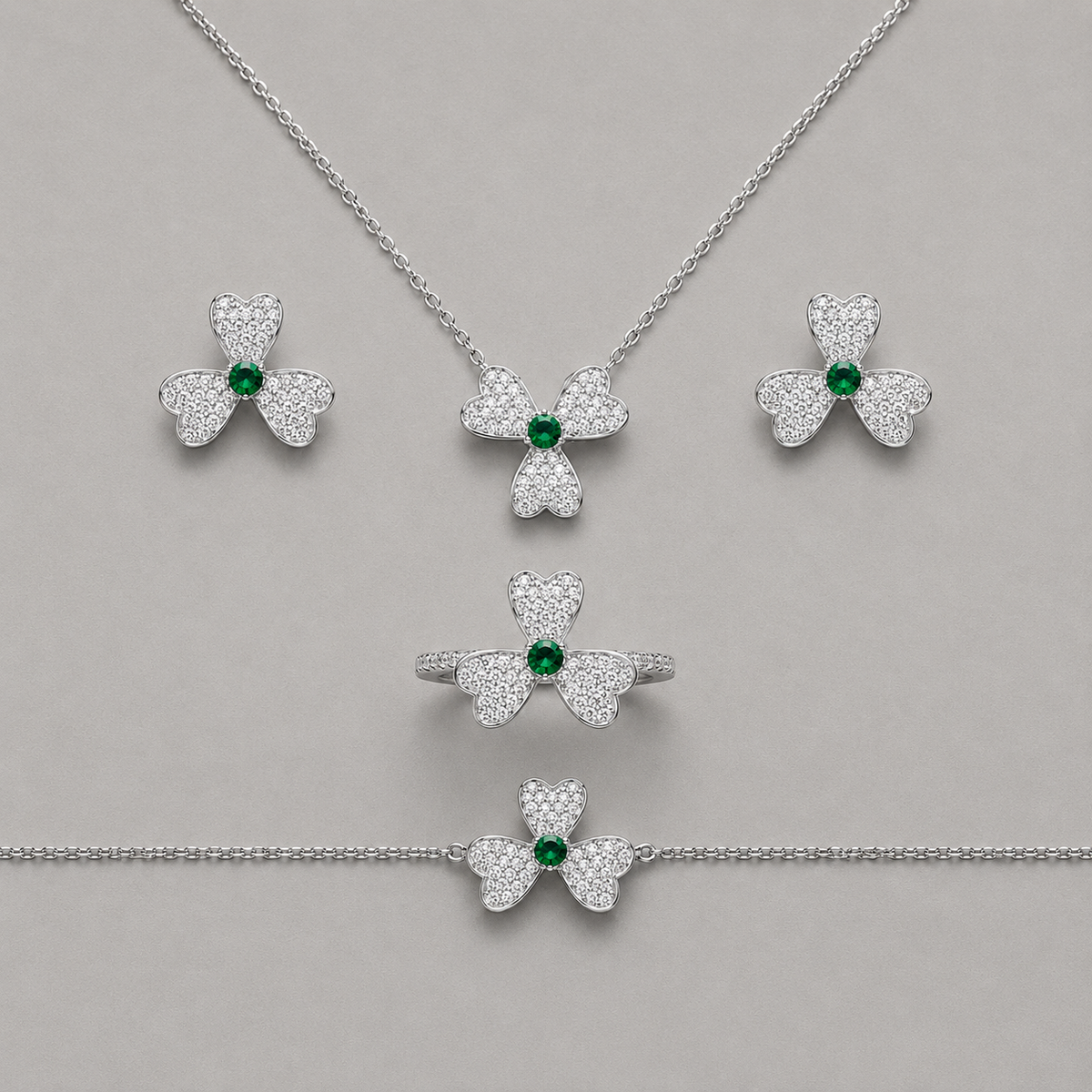 Three-Leaf Clover Jewelry Set Pavé-Set