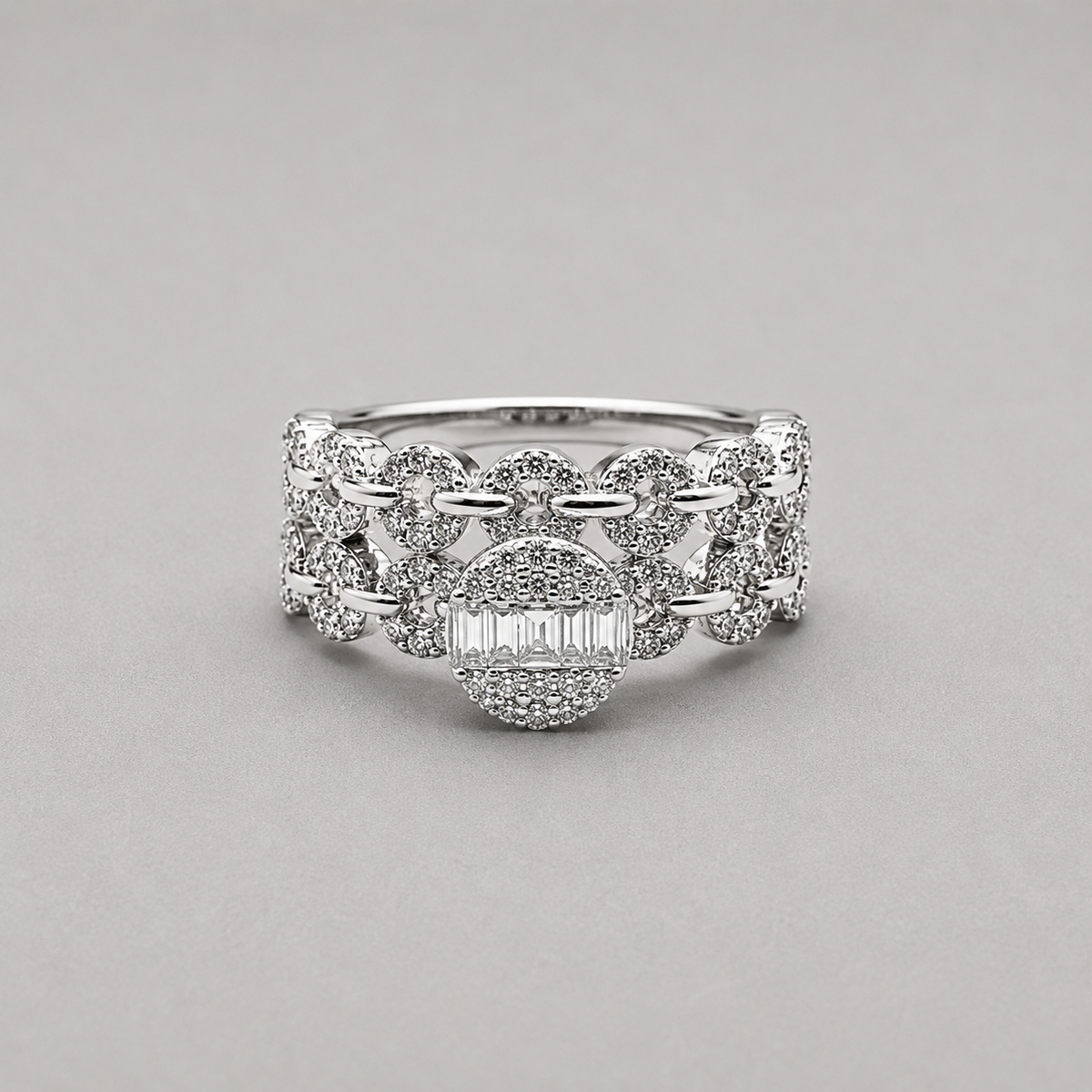 Sterling Silver Chain Halo Ring Set