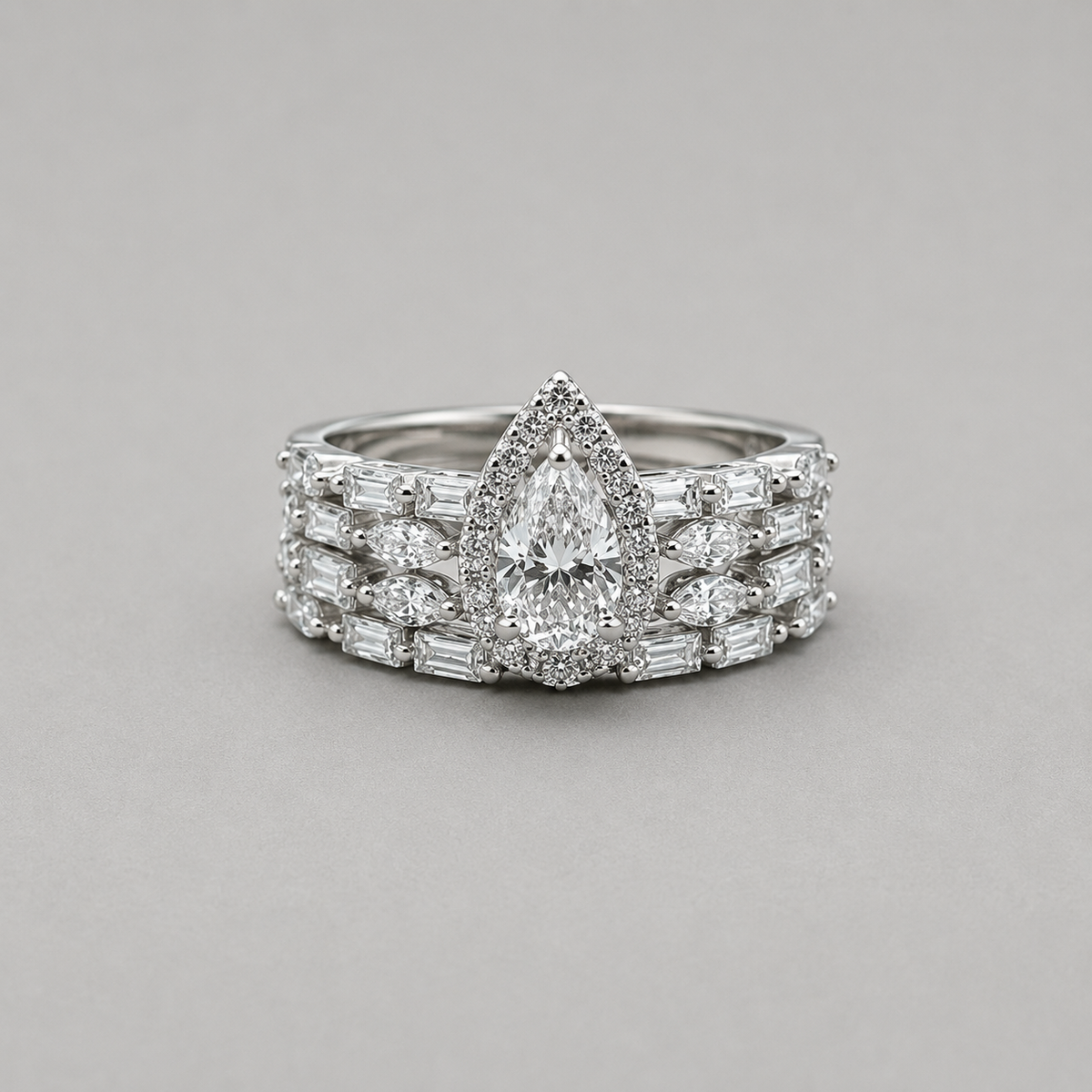 Sterling Silver Pear Halo Set