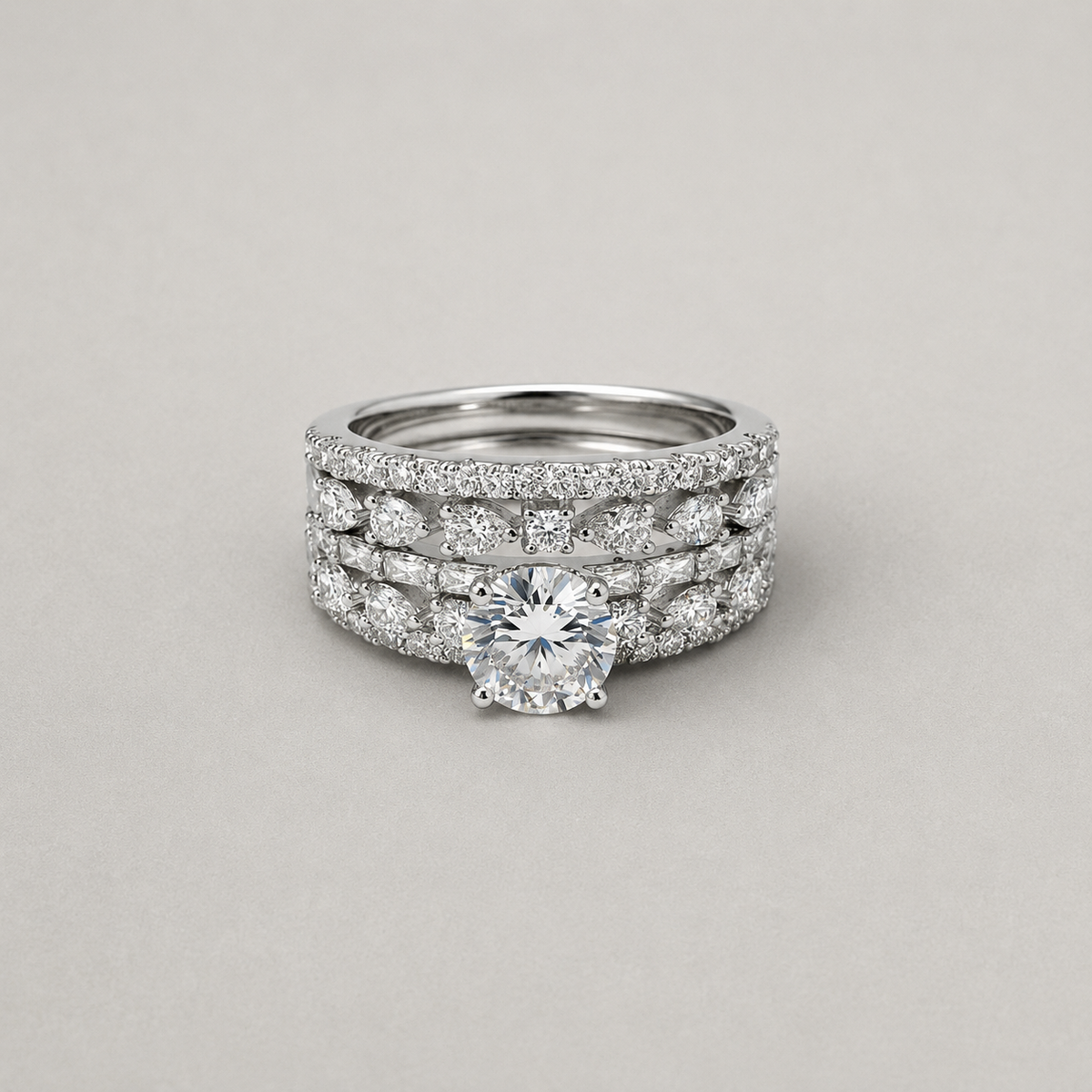 Pear Solitaire Ring Set Bridal
