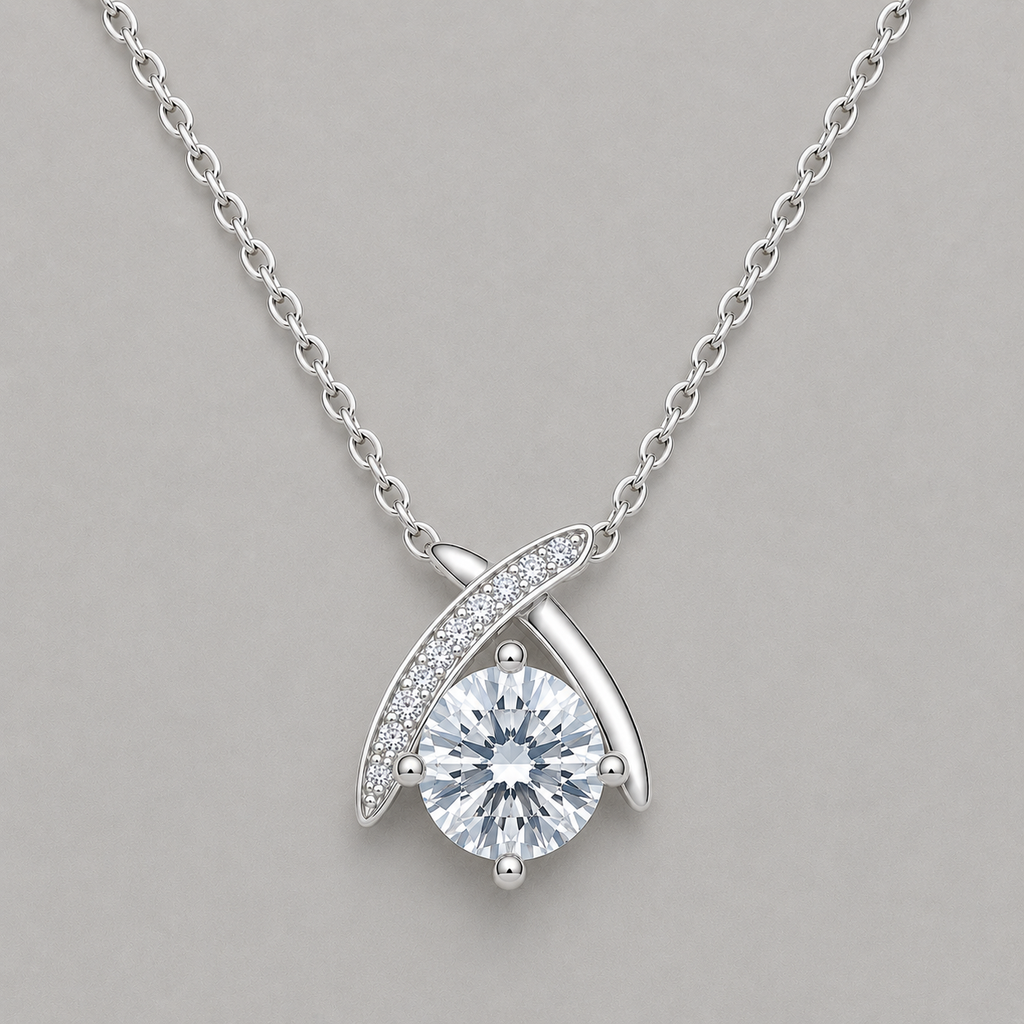 Elegant Crossed-Arch Silver Moissanite Pendant