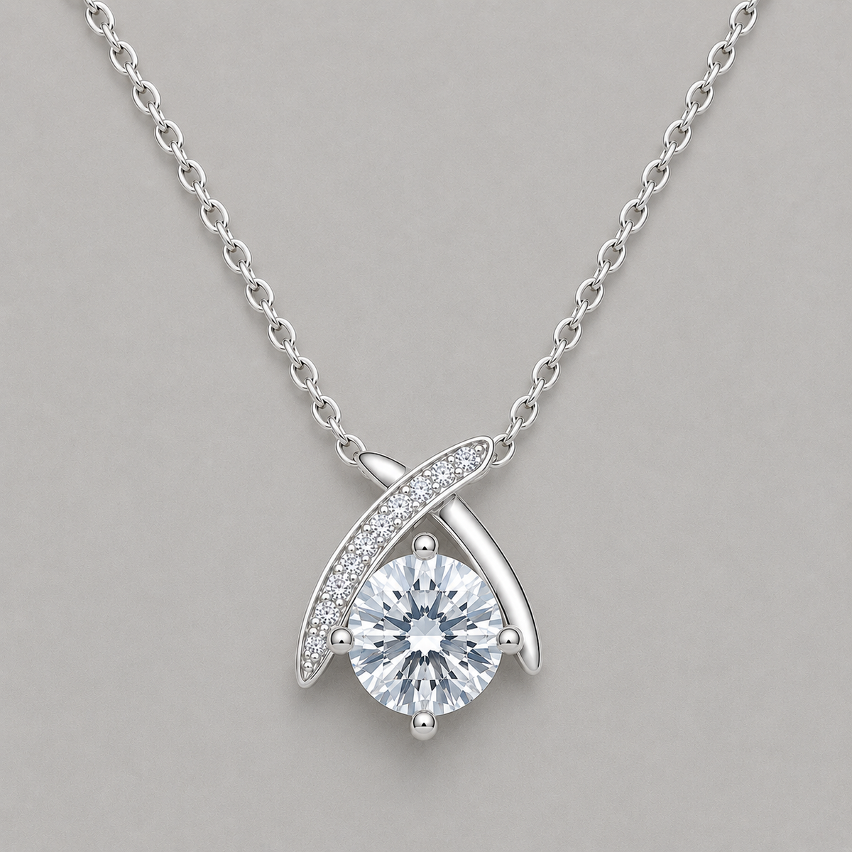 Elegant Crossed-Arch Silver Moissanite Pendant