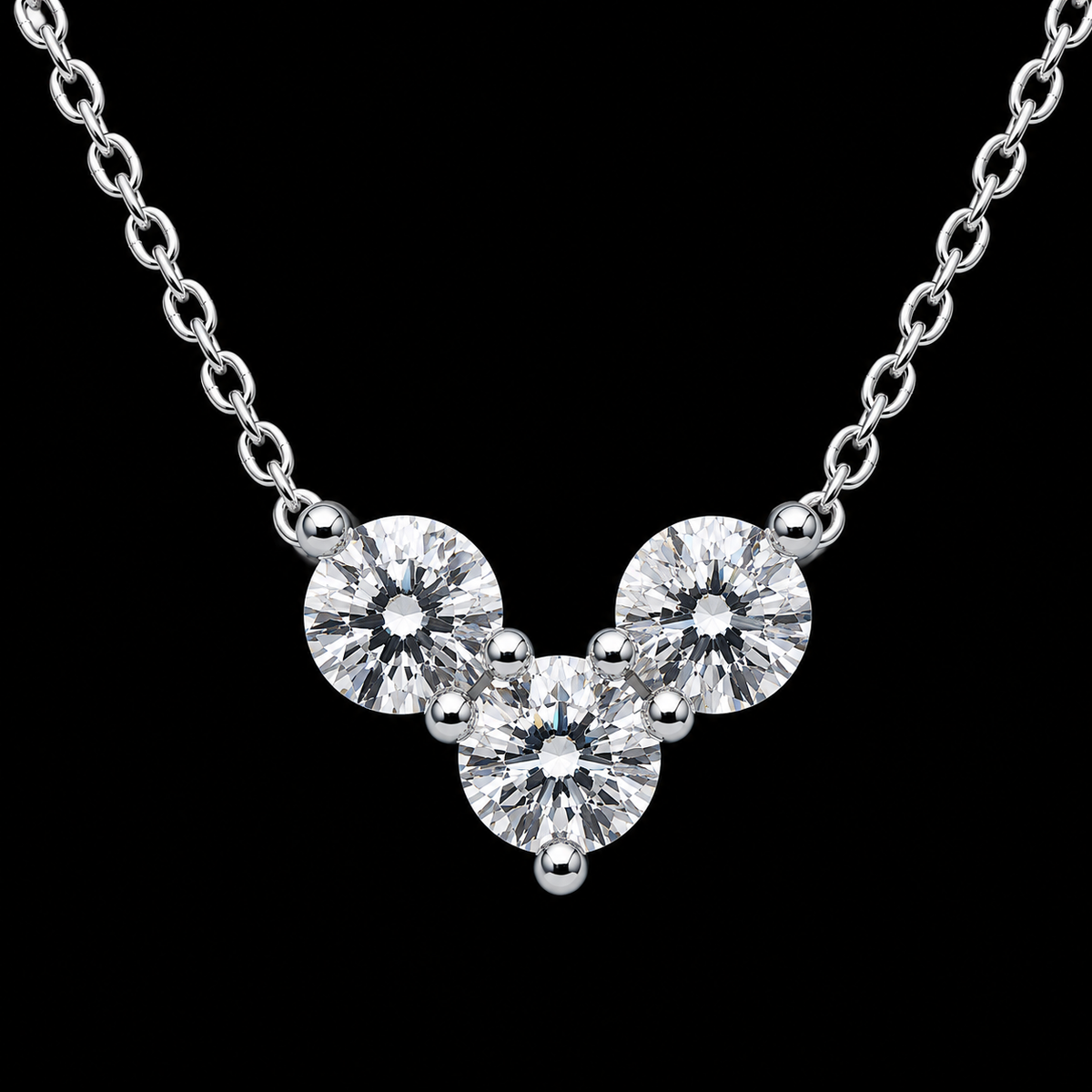 Modern Silver Moissanite Tri-Stone Pendant