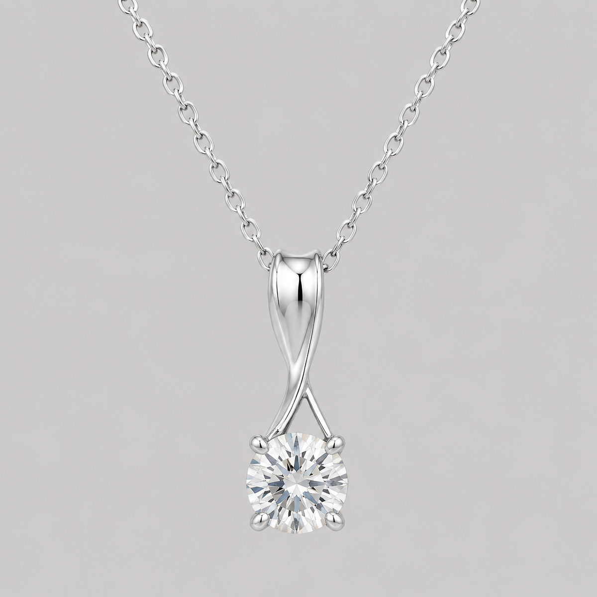Fluid Twist Silver Moissanite Pendant