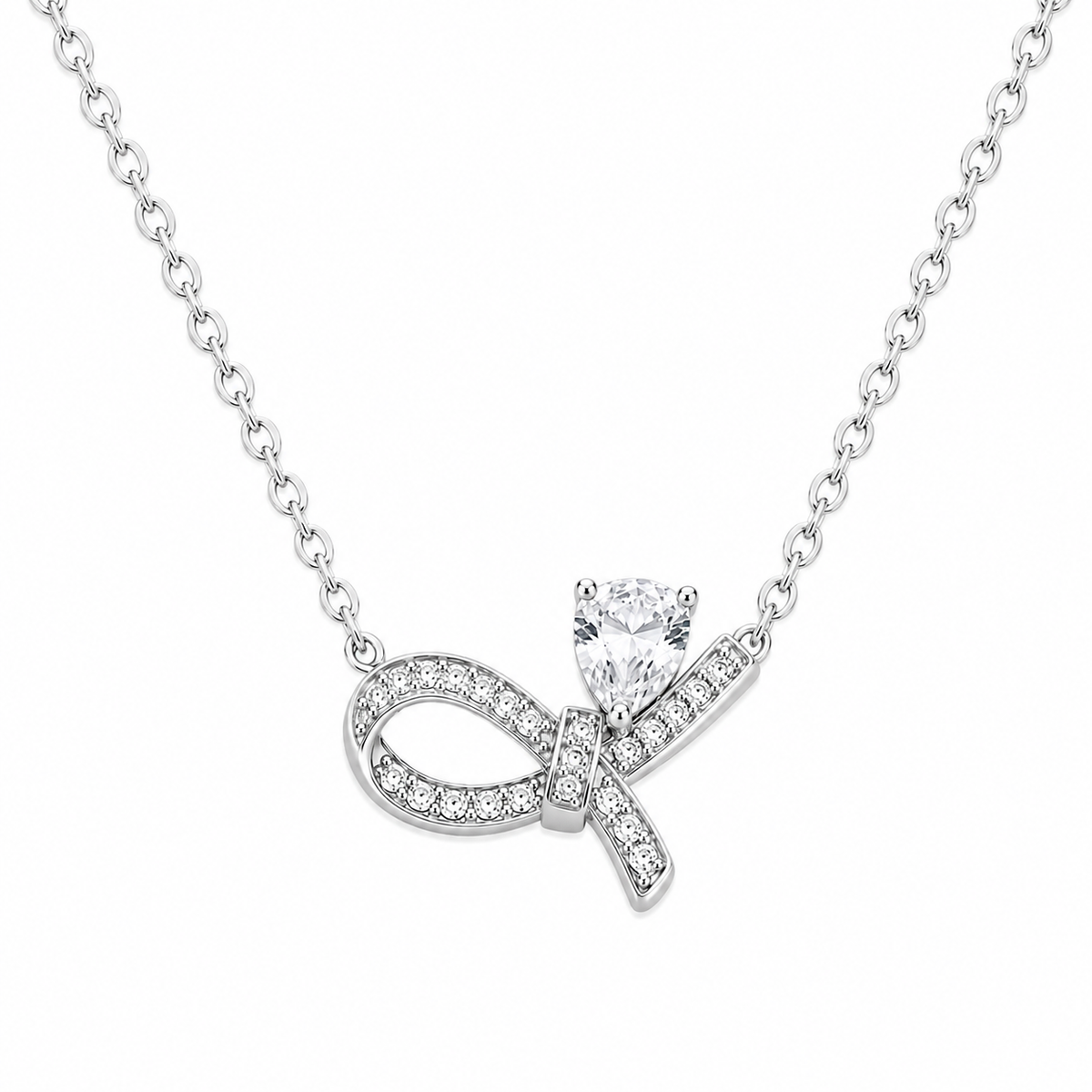 Pavé Bow Silver Moissanite Necklace