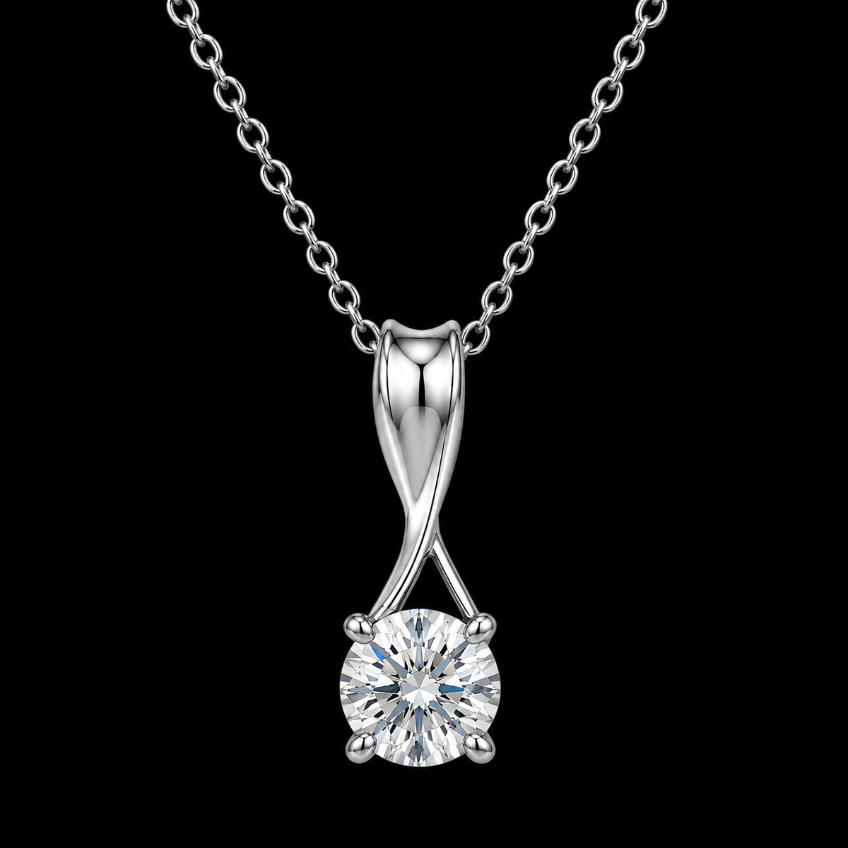 Fluid Twist Silver Moissanite Pendant