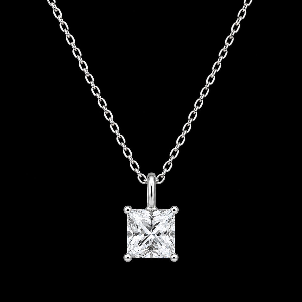 Elegant 925 Silver Moissanite Princes Cut Pendant