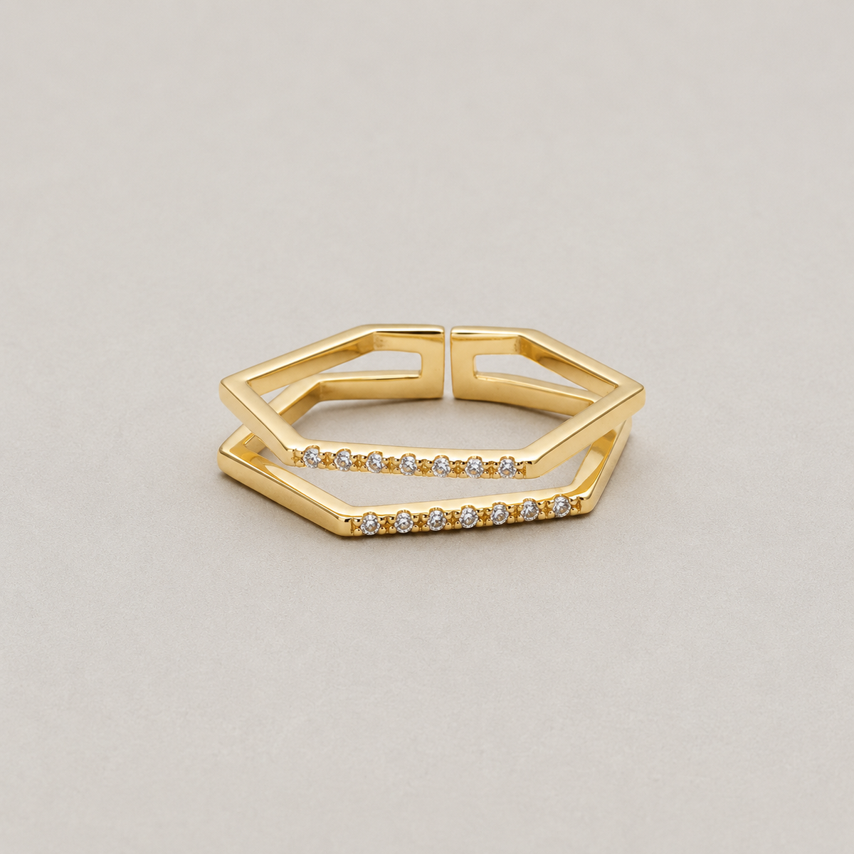Hexagon Double-Layer Adjustable Ring