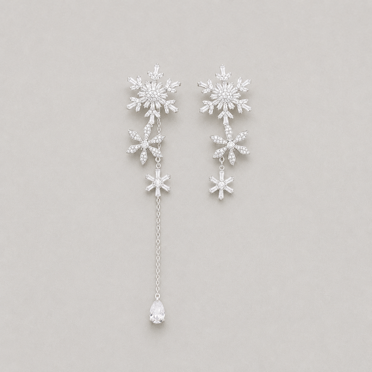Asymmetric Snowflake Dangle Earrings