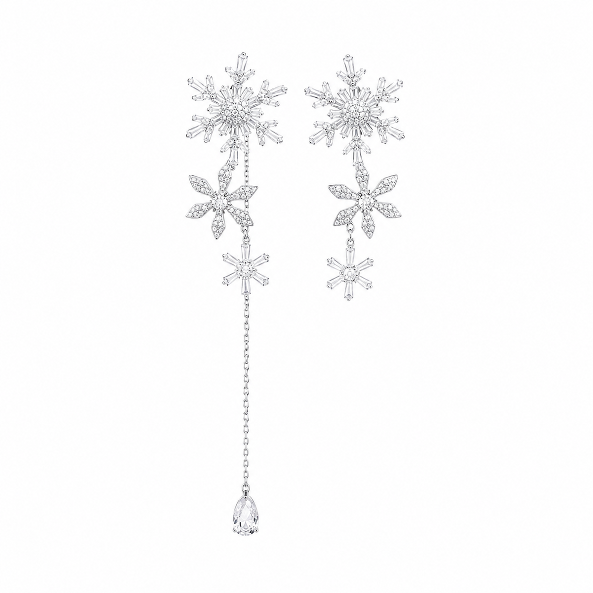 Asymmetric Snowflake Dangle Earrings