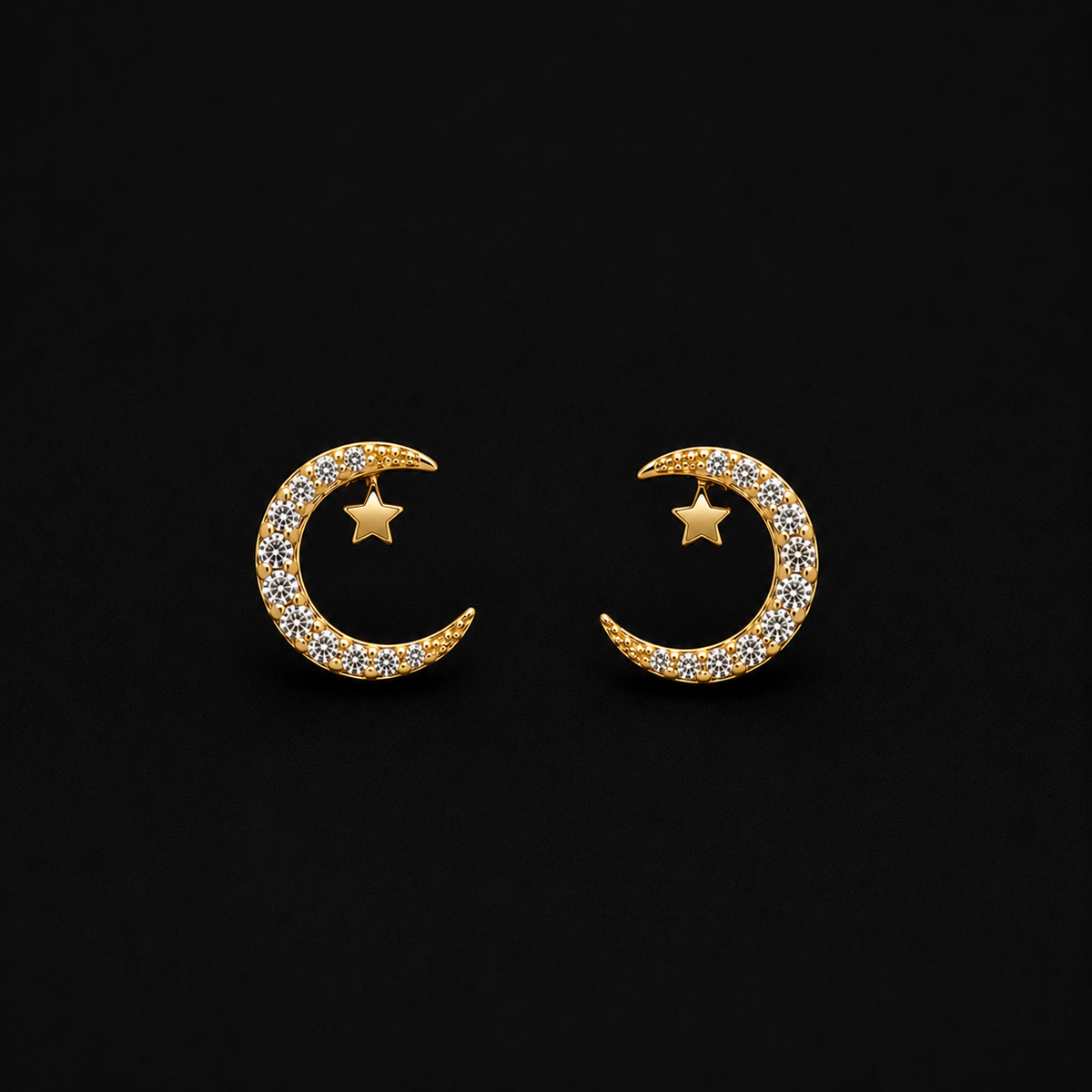 Celestial Sterling Silver Pavé Crescent Moon Stud Earrings with Dainty Star Accent
