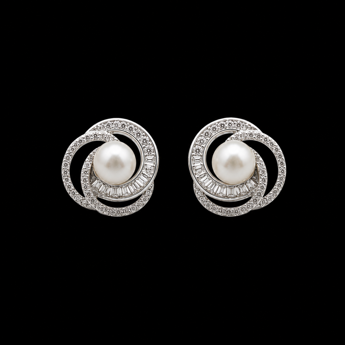Triple-Swirl Pearl Studs