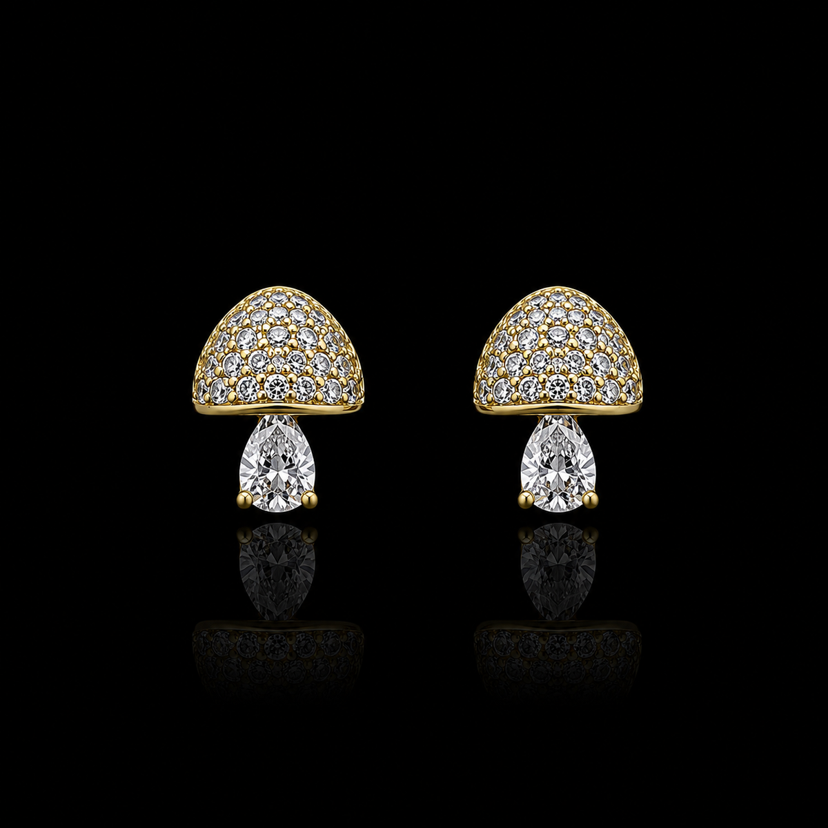 Silver Pave-Set Mushroom Stud Earrings (For Kids)