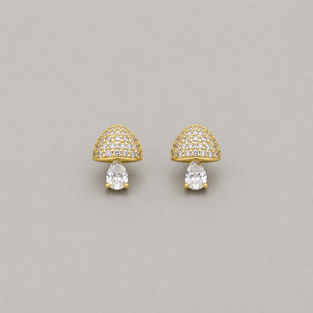Silver Pave-Set Mushroom Stud Earrings (For Kids)
