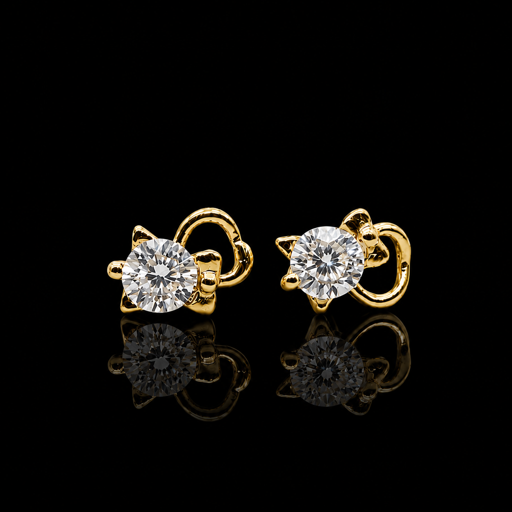 Crystal Cat Stud Earrings (For Kids)