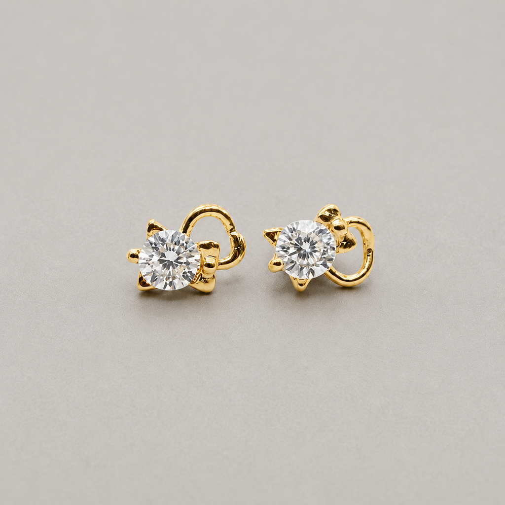 Crystal Cat Stud Earrings (For Kids)