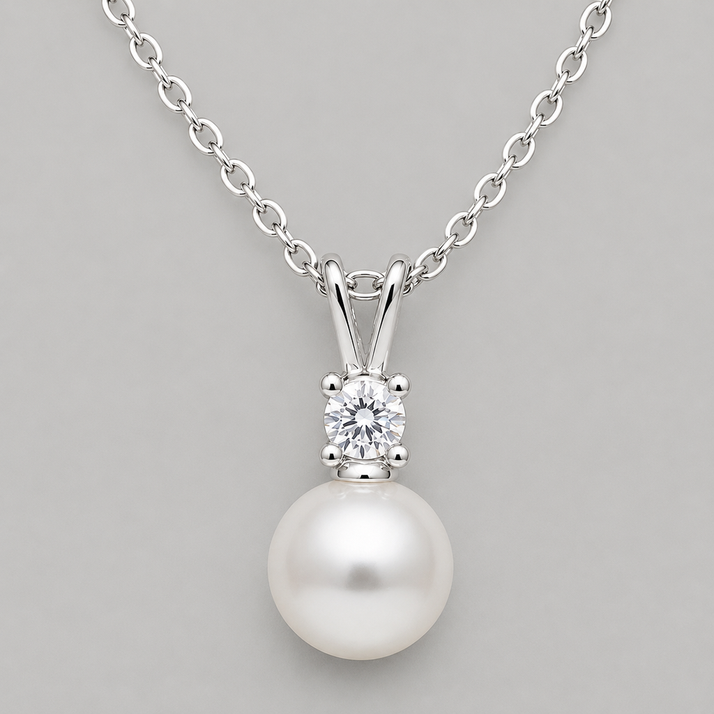 Modern Moissanite and Pearl Drop Pendant