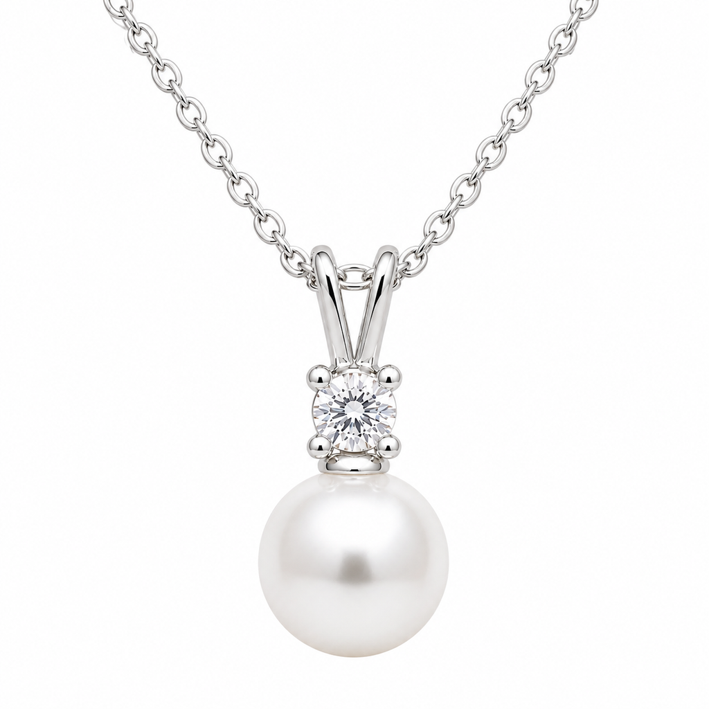 Modern Moissanite and Pearl Drop Pendant