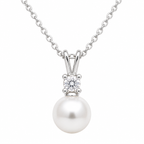 Modern Moissanite and Pearl Drop Pendant