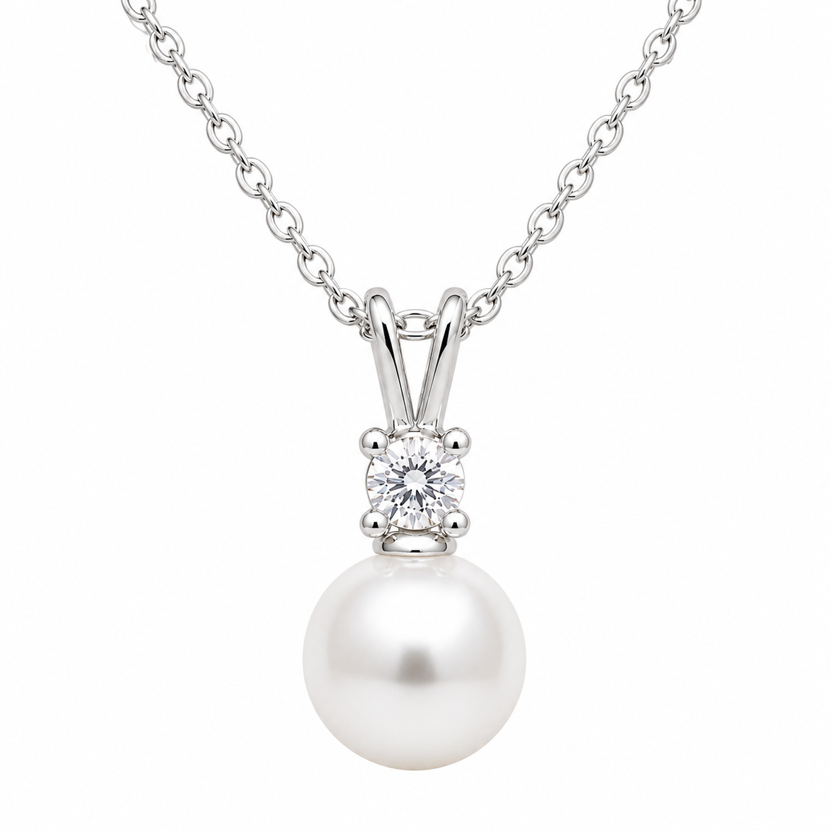Modern Moissanite and Pearl Drop Pendant