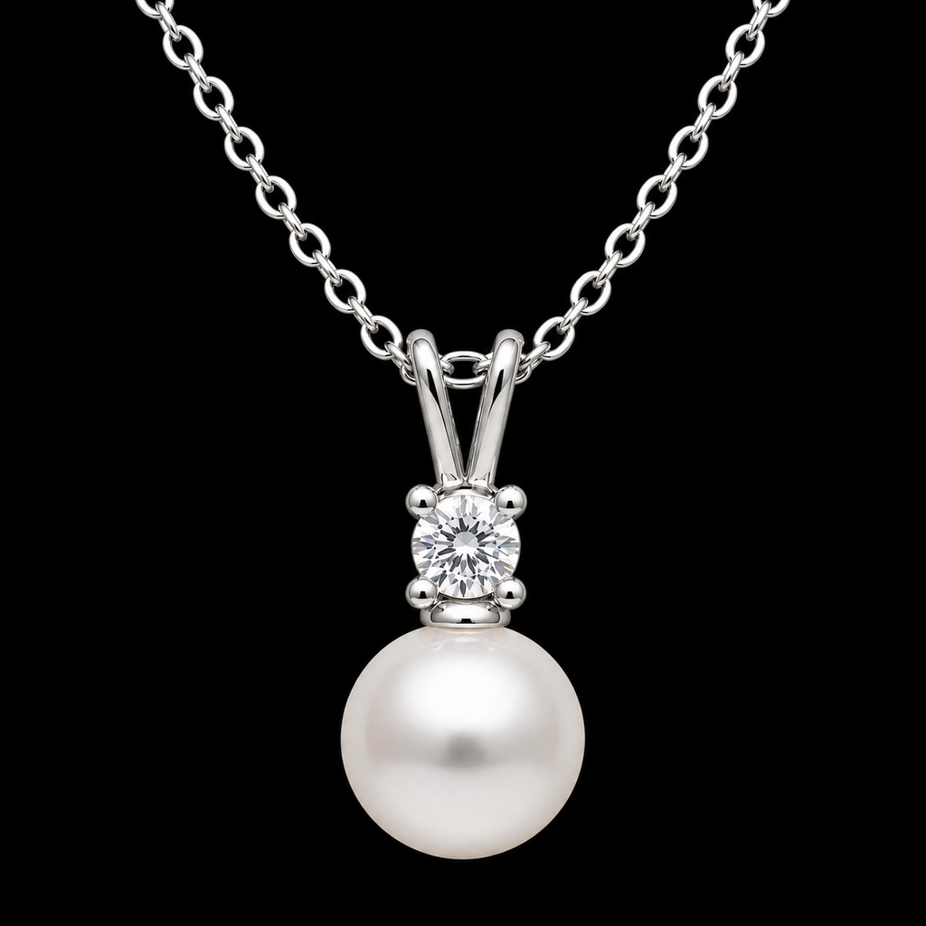 Modern Moissanite and Pearl Drop Pendant