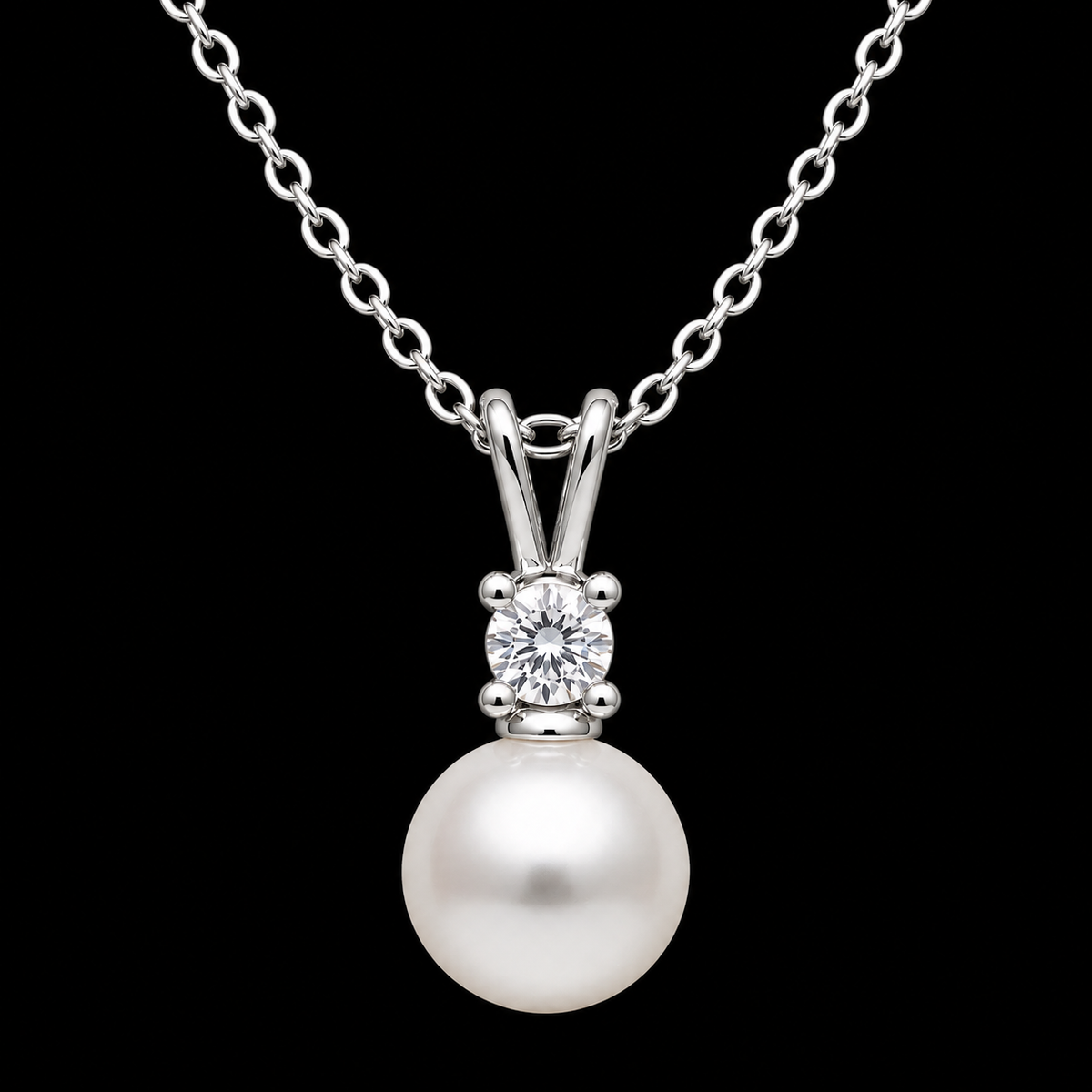 Modern Moissanite and Pearl Drop Pendant