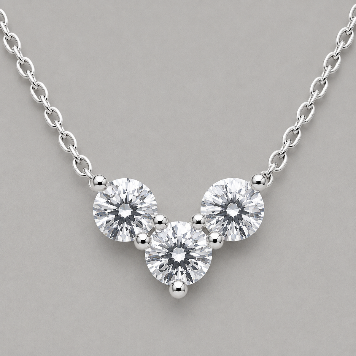 Modern Silver Moissanite Tri-Stone Pendant