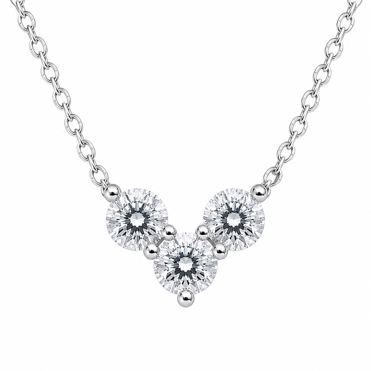 Modern Silver Moissanite Tri-Stone Pendant