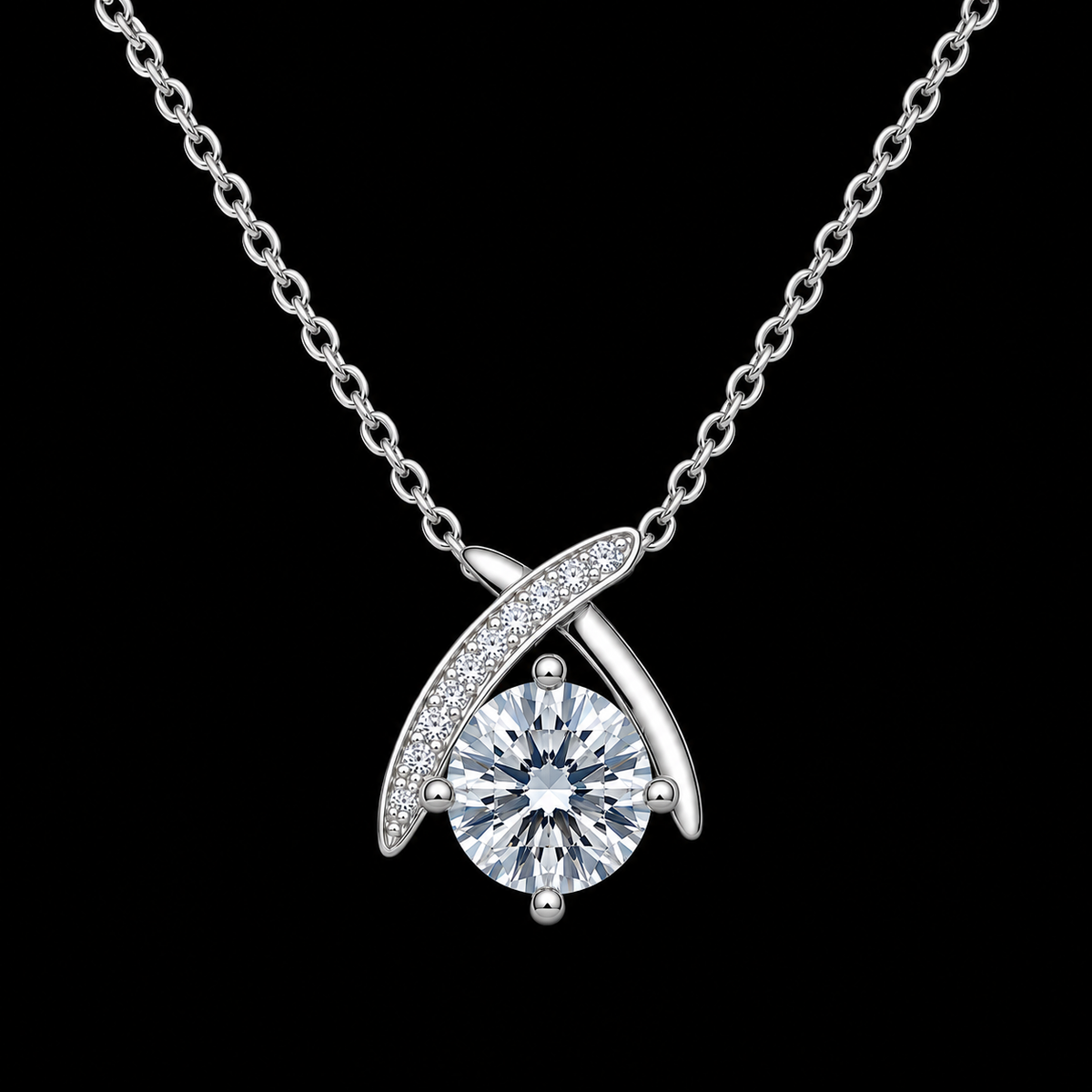 Elegant Crossed-Arch Silver Moissanite Pendant