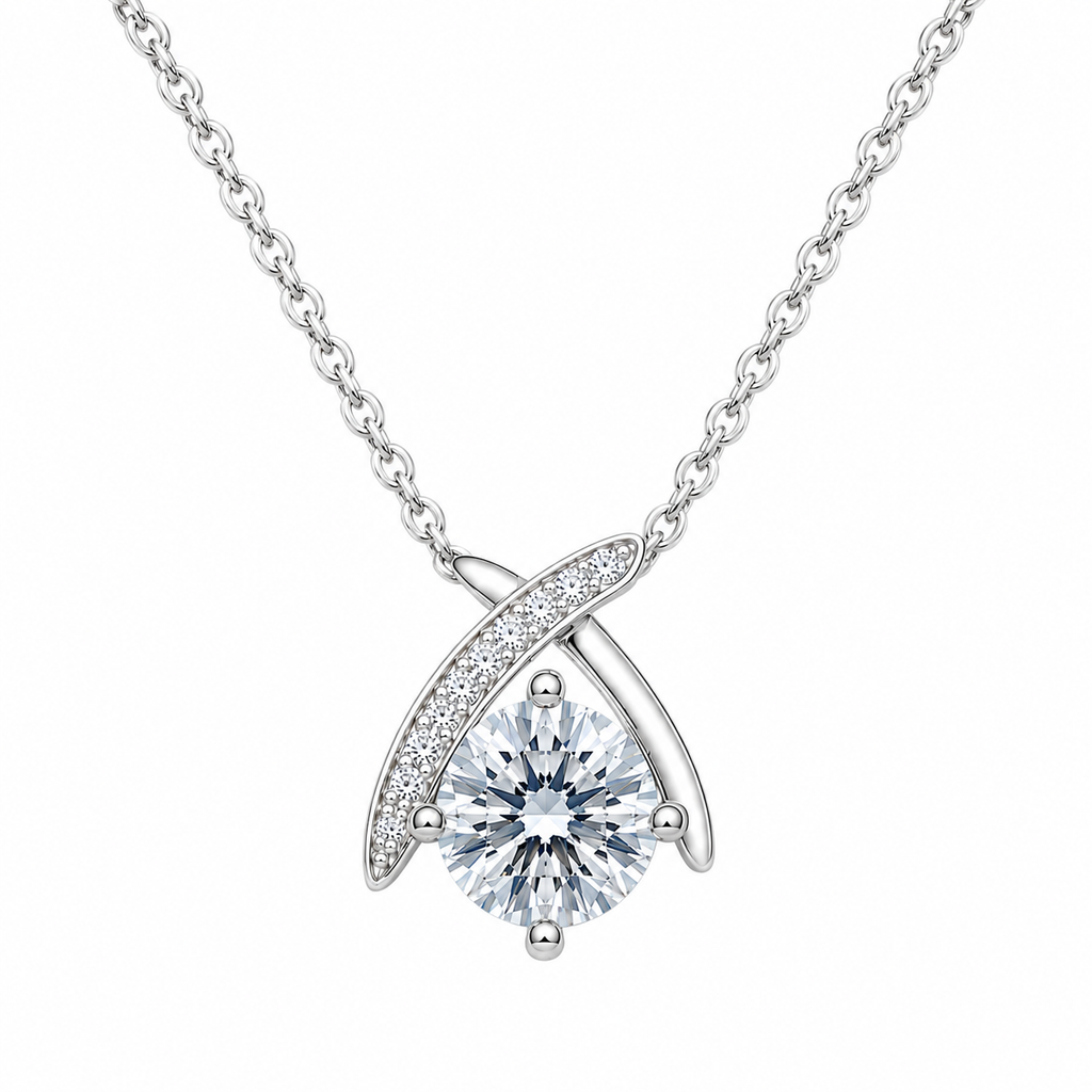 Elegant Crossed-Arch Silver Moissanite Pendant