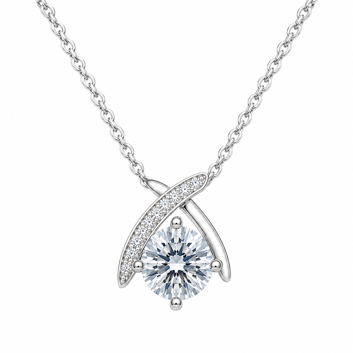 Elegant Crossed-Arch Silver Moissanite Pendant