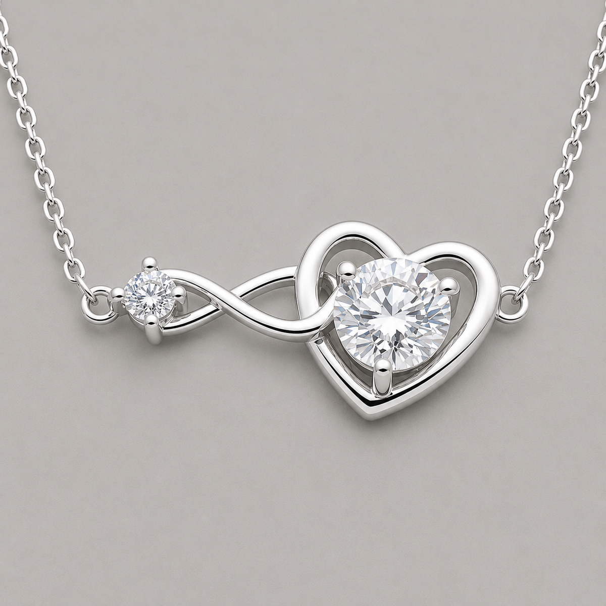 Lustrous Heart and Infinity Silver Moissanite Pendant