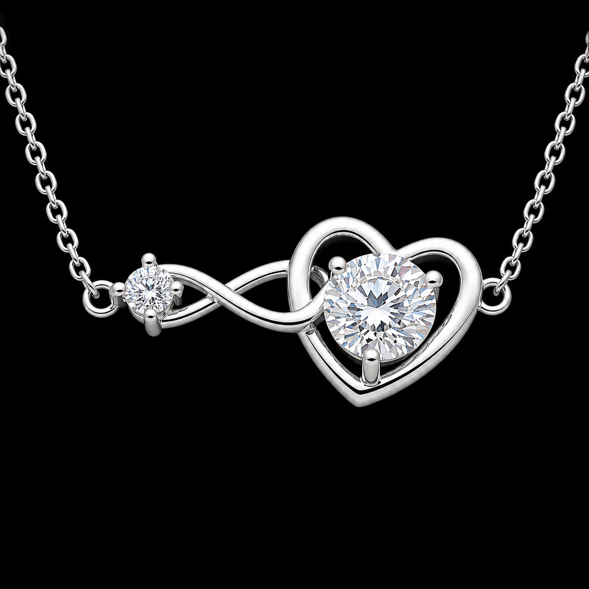 Lustrous Heart and Infinity Silver Moissanite Pendant
