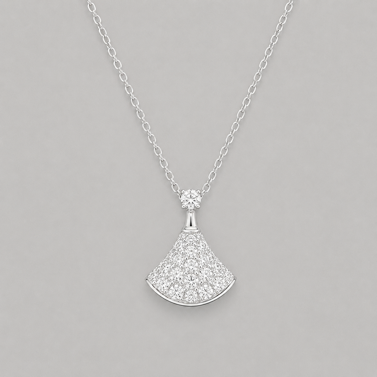 Radiant Silver Moissanite Fan Necklace
