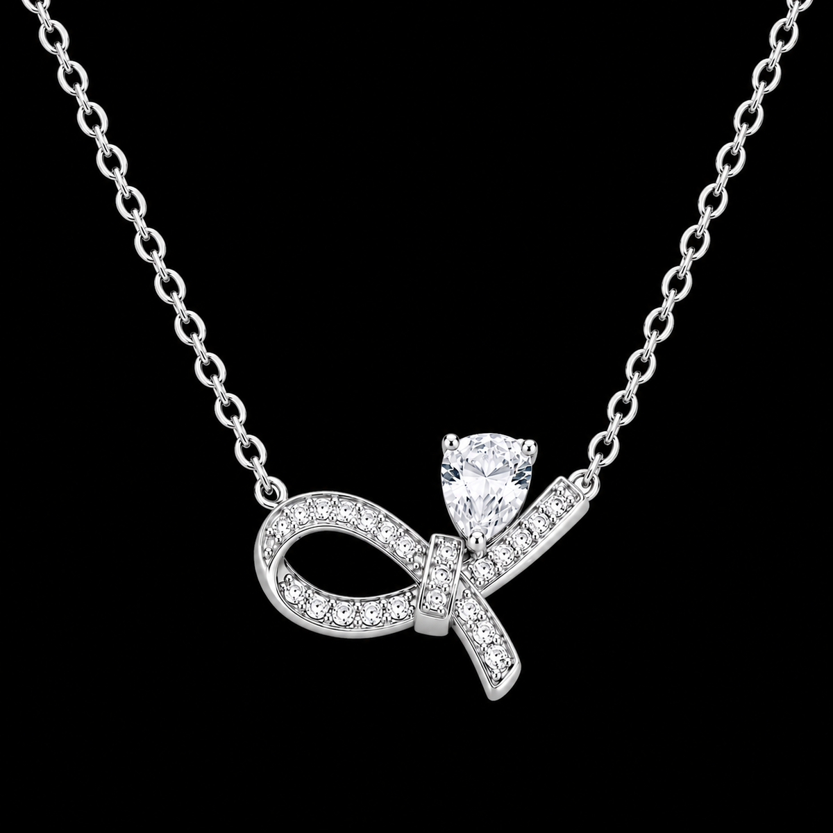 Pavé Bow Silver Moissanite Necklace