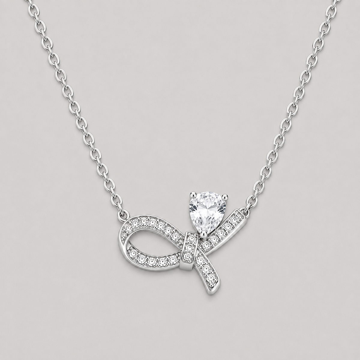 Pavé Bow Silver Moissanite Necklace
