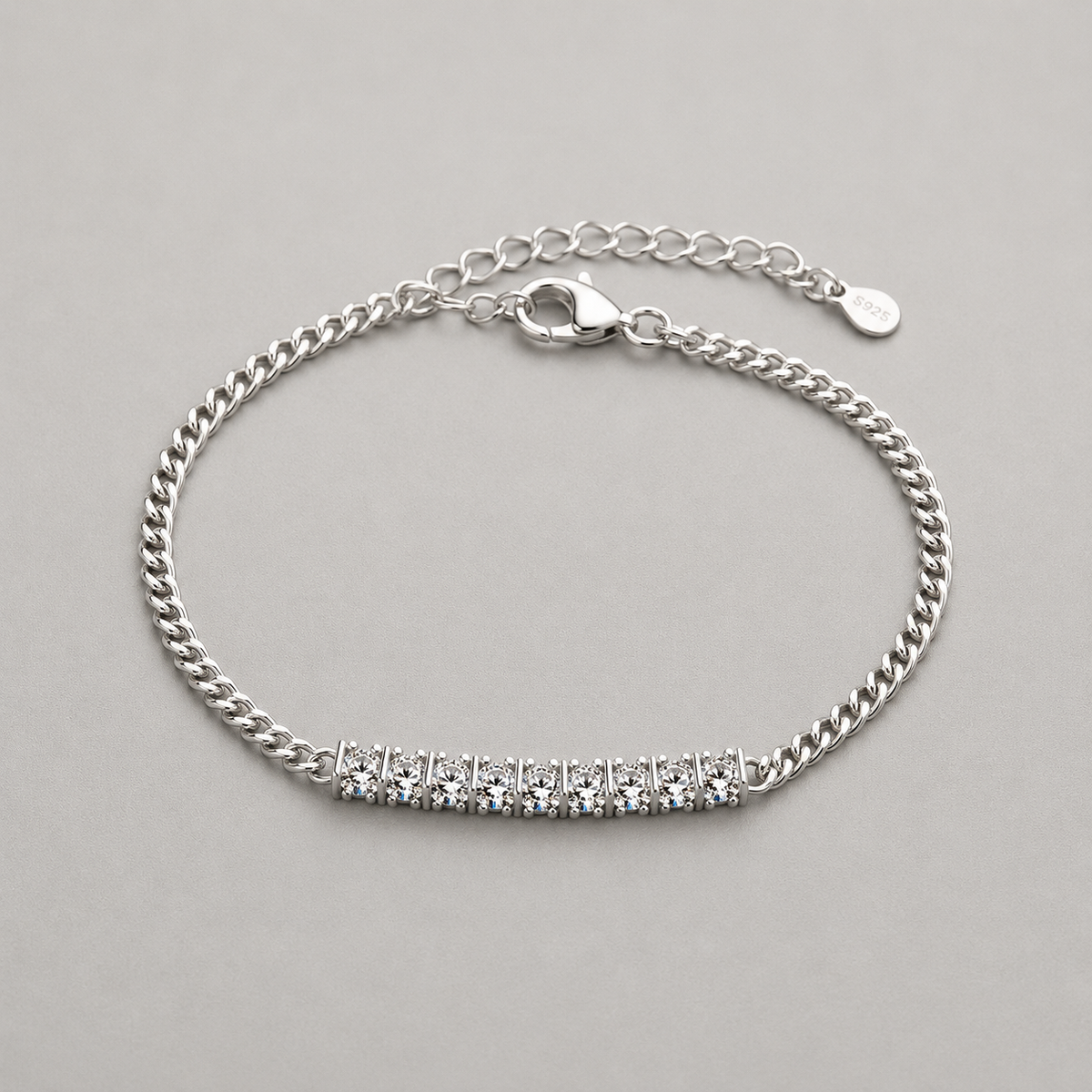 Modern Silver Crystal Bar Bracelet