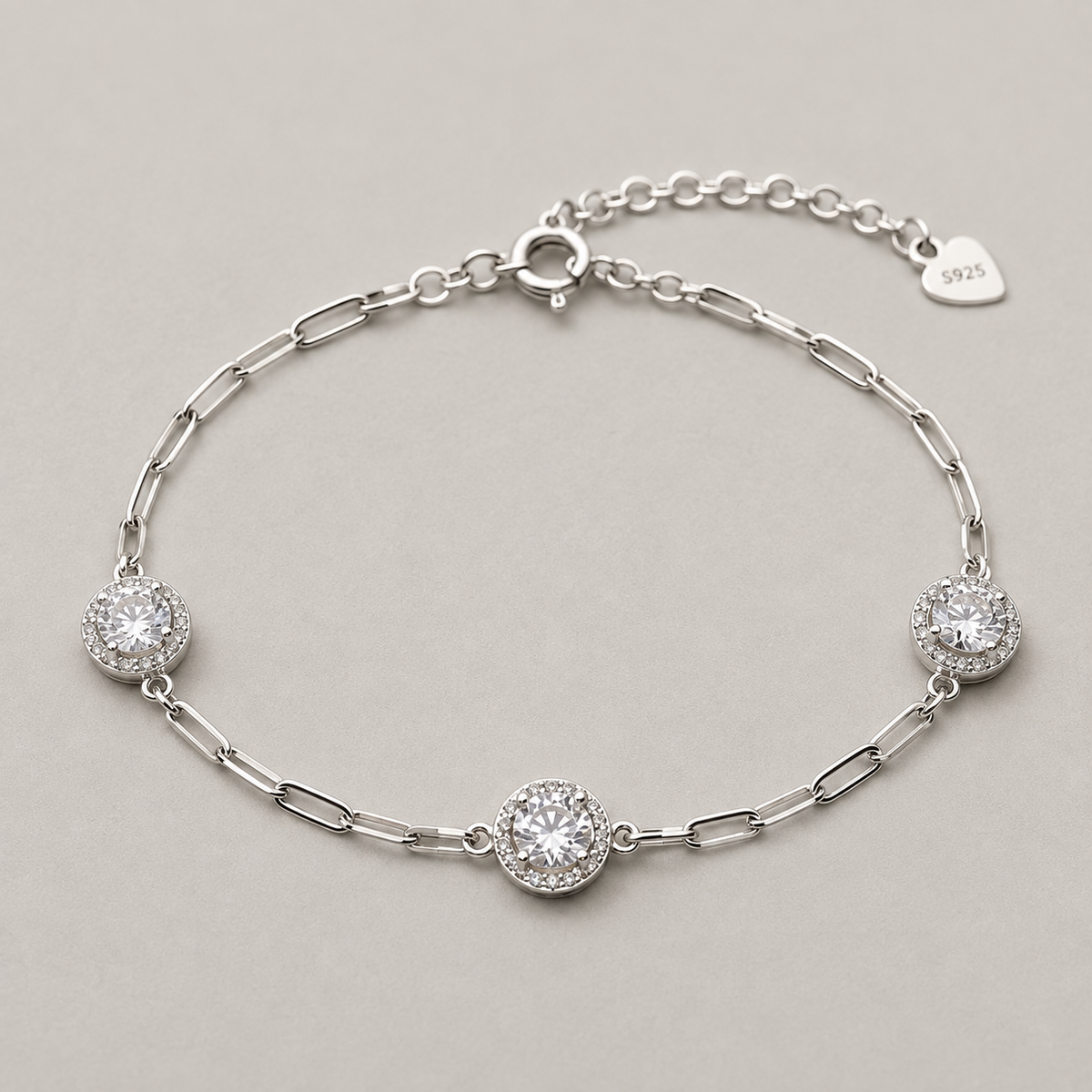 Sterling Silver Triple Halo Bracelet