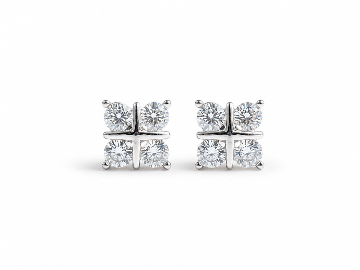 Square Quad-Cluster Stud Earrings