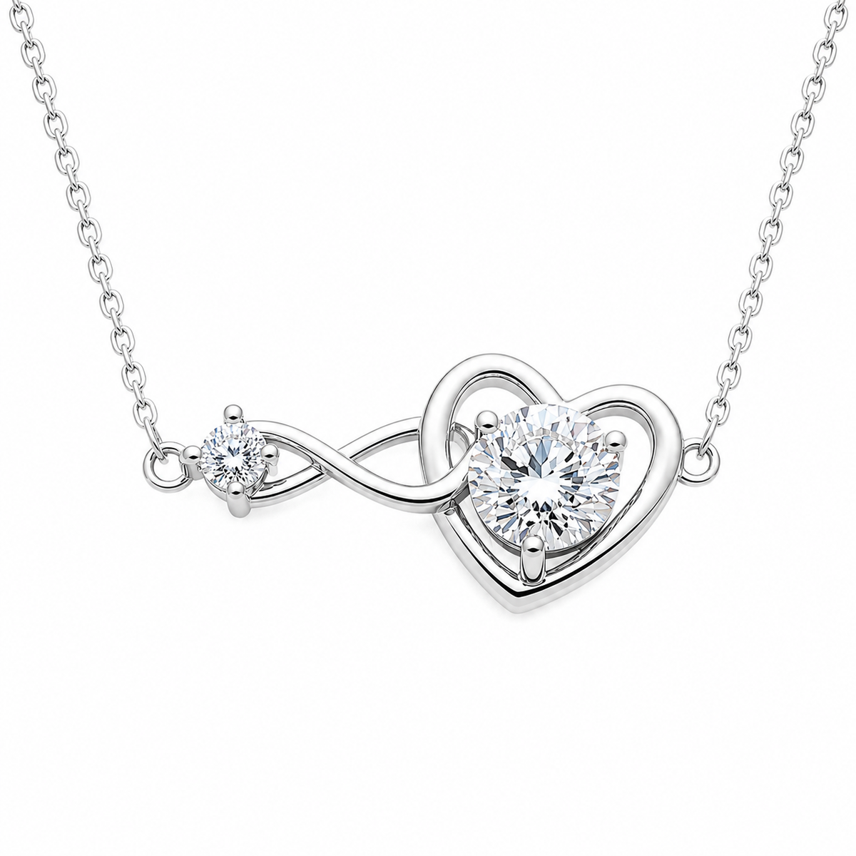 Lustrous Heart and Infinity Silver Moissanite Pendant