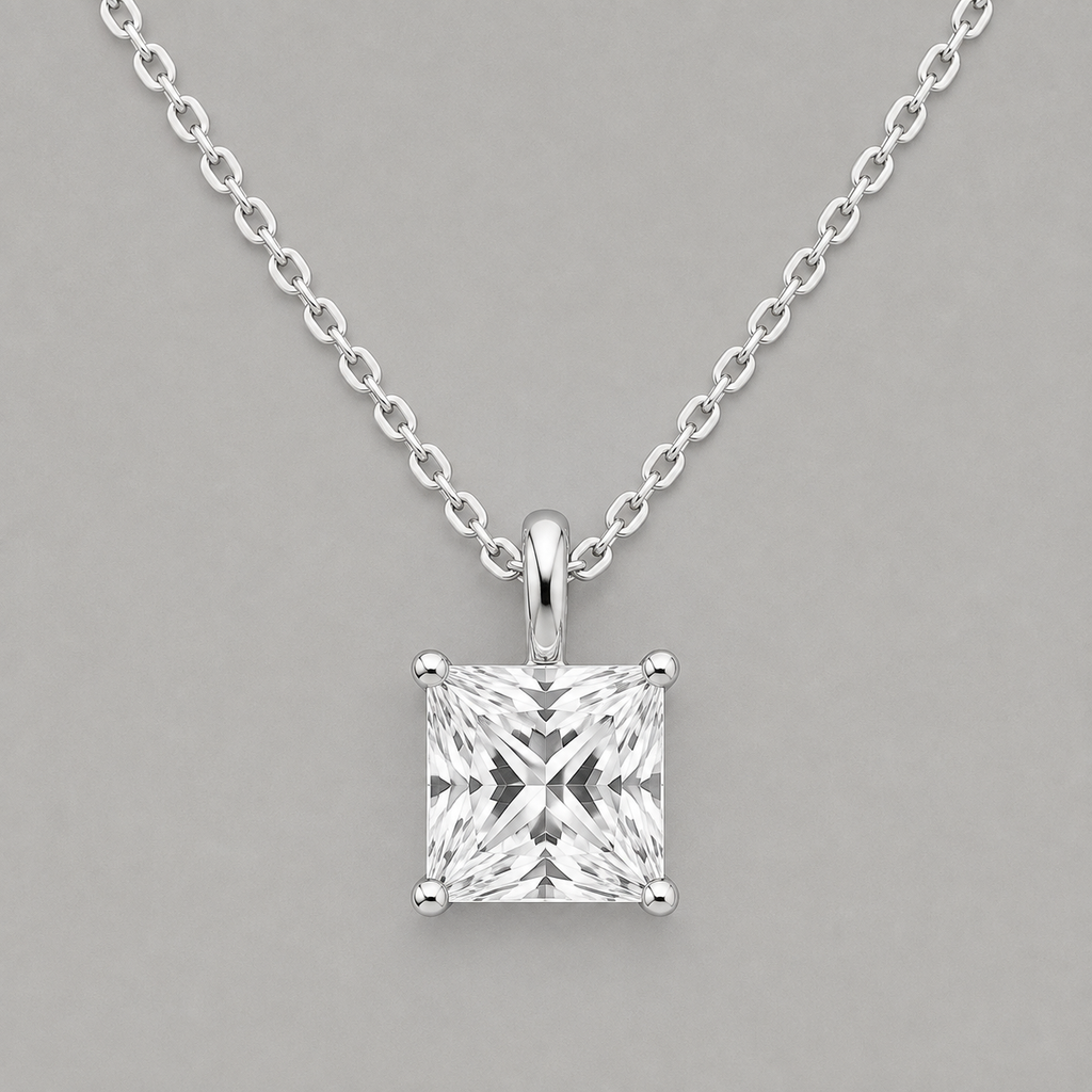 Elegant 925 Silver Moissanite Princes Cut Pendant