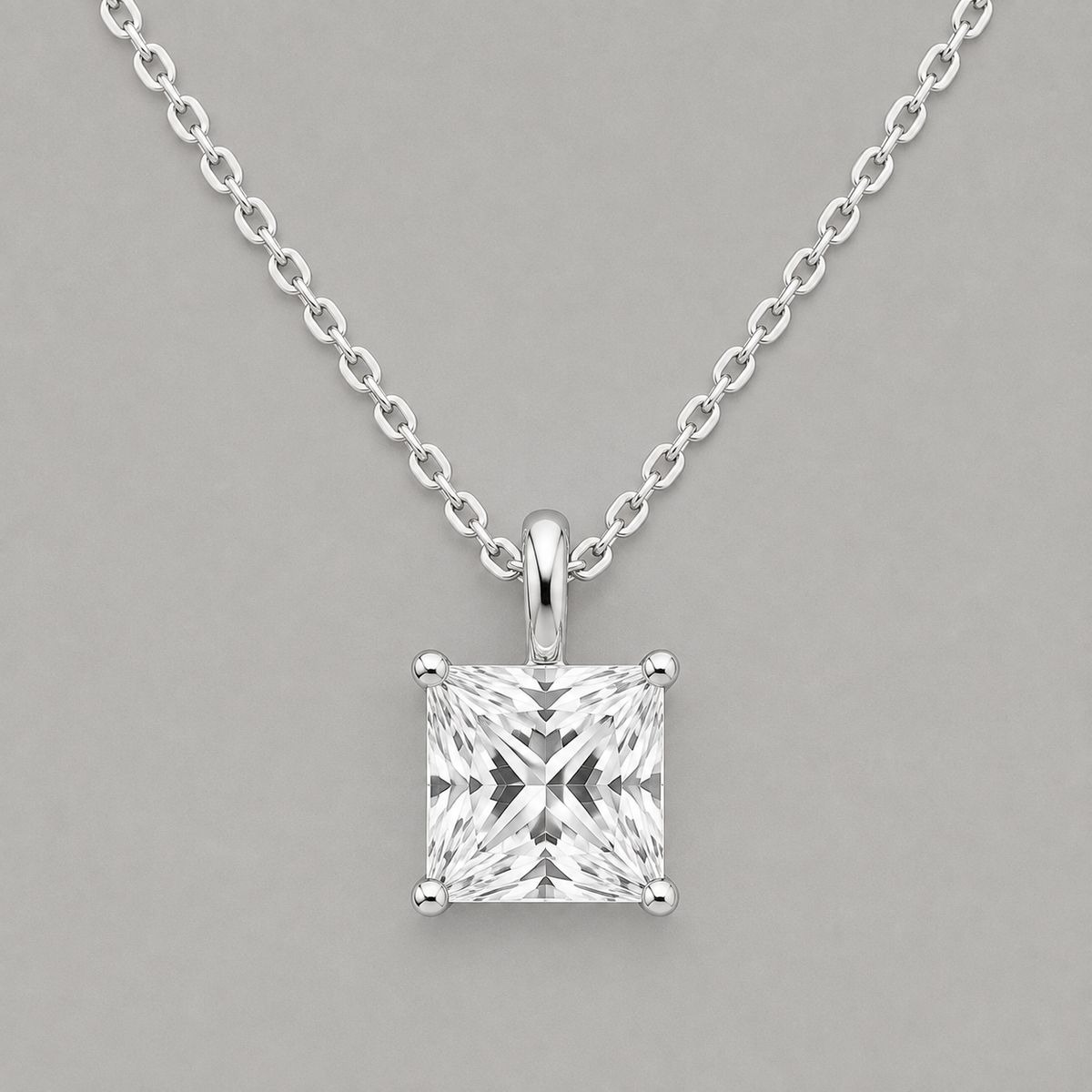 Elegant 925 Silver Moissanite Princes Cut Pendant