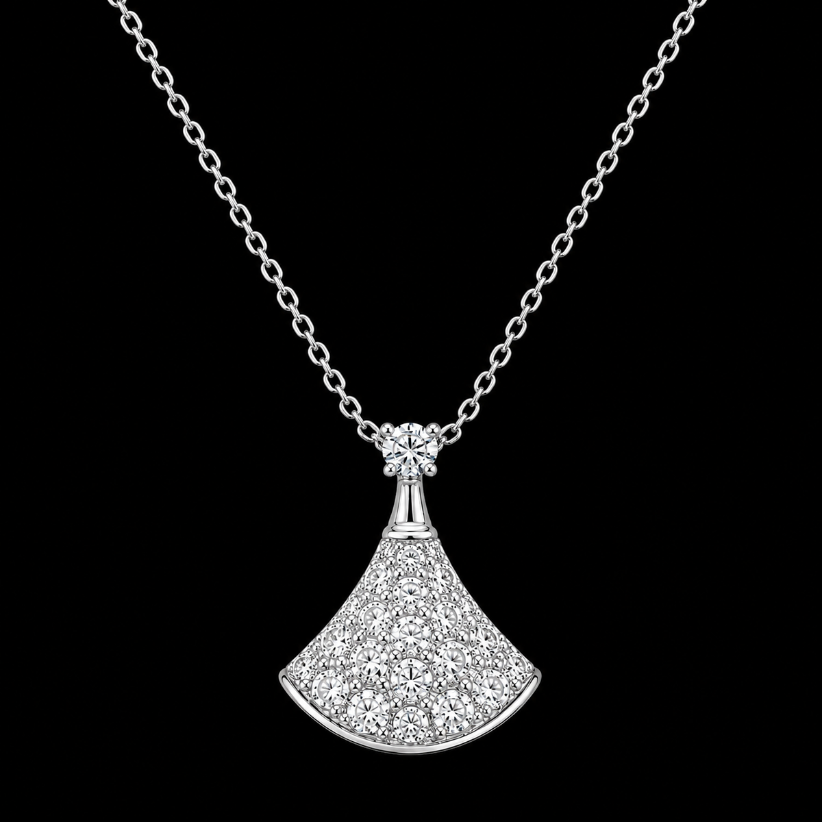 Radiant Silver Moissanite Fan Necklace