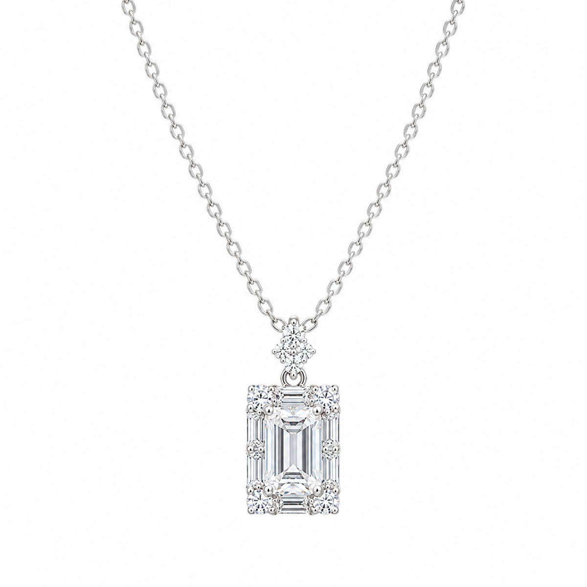 Radiant Emerald-Cut Silver Moissanite Pendant